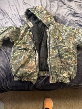 Element Kids Camo Hooded Puffer Jacket in Green and Brown